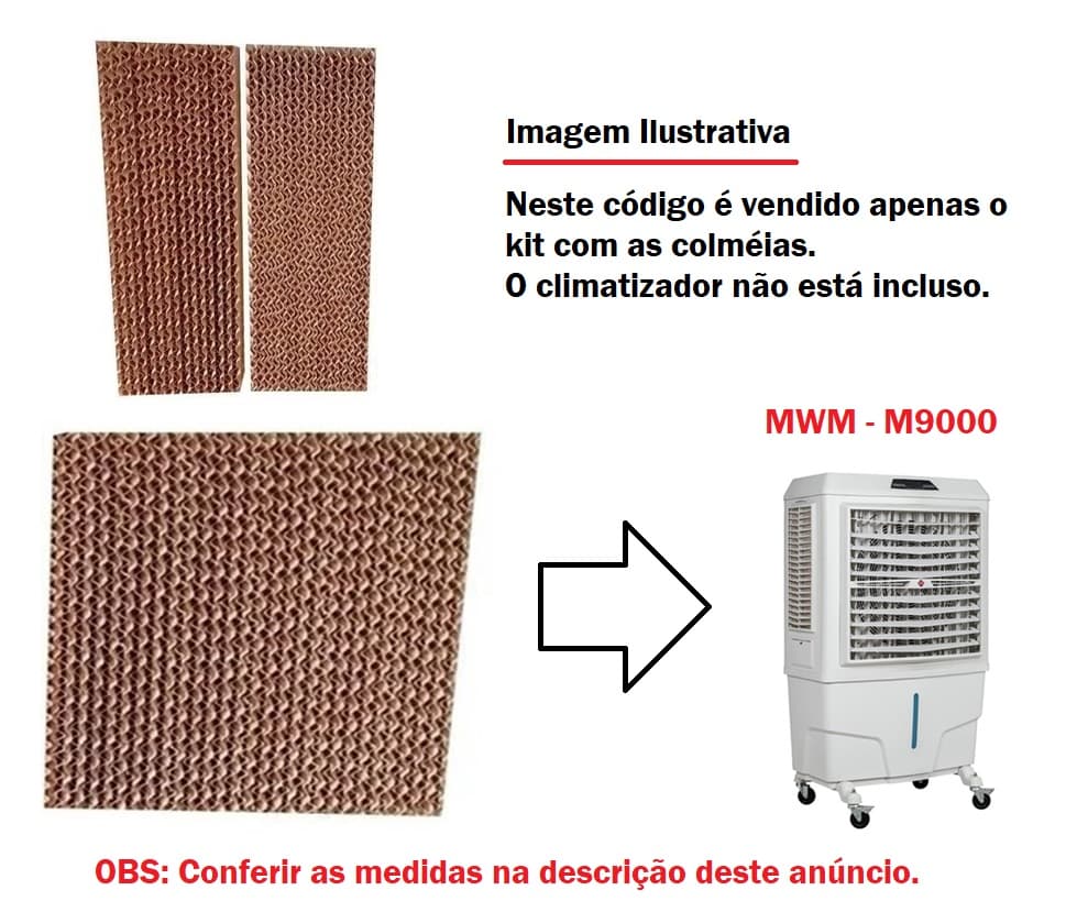 COLMEIA P/CLIMATIZADOR - E10,0X L63,0 X A/C067,0CM 1-TRAS + 2 LAT 06,0X L55,0 X A/C23,0CM - KIT MWM M9000 - PAINEL EVAPORATIVO 06763-10 - foto 1 de 2
