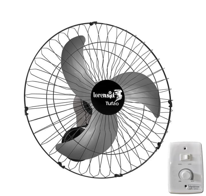 VENTILADOR DE PAREDE 060CM LOREN SID TUFÃO M1 BIV-250W PRETO/CINZA 3PÁS G/MT C/CONTROLE DE VELOCIDADE