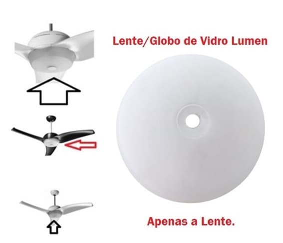 GLOBO CÚPULA VIDRO LENTE DA LUMINARIA VENTILADOR LATINA LUMEN VT633 VT655 VT673 - DIAM.22,5CM 225MM - SEM PINO FIXADOR* - foto 1 de 4