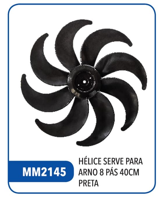 HELICE DE 40CM P/VENTILADOR ARNO 40CM 8PAS PRETA E08,0MM PONTA/TRAVA CRUZETA SEM TRAVA TRASEIRA - foto 1 de 1