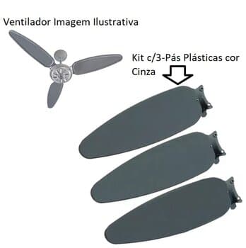PA HELICE P/VENTILADOR DE TETO VENTISOL WIND LIGHT PÉTALOS - COR CINZA - KIT/JOGO C/3-PÁS PA0375 PLÁSTICAS RETAS
