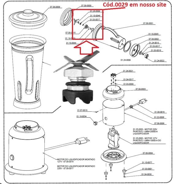 CONJUNTO COMPLETO DAS FACAS DO COPO LIQUIDIFICADOR TRON 1,5 E 2,0 LITROS - LÂMINAS C/ANEL/PORCA/MANCAL E ARRASTE DO COPO - ROSCA DE 04,MM - foto 1 de 4