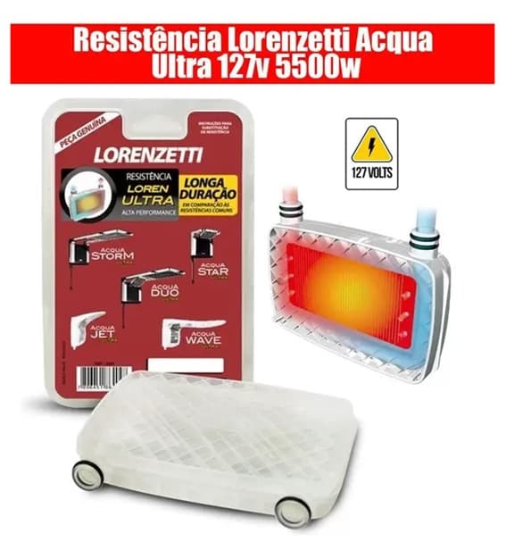 RESISTENCIA CHUVEIRO LORENZETTI 110V 5500W 3065 LOREN ULTRA ACQUA STAR/ ACQUA STORM/ ACQUA DUO/ ACQUA JET/ ACQUA WAVE - foto 1 de 3