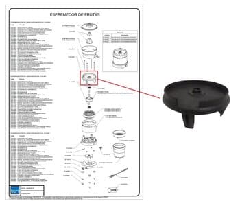 BASE SUPERIOR DO CORPO DO MOTOR EXTRATOR ESPREMEDOR DE SUCOS TRON SUPER MASTER PLUS - USAR C/ROL.6201/ DIâMETRO EXT.00,0CM/DISTâNCIA ENTRE PRISIONEIRO