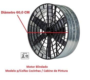 EXAUSTOR DE 60CM VENTISOL BLINDADO MF-220V12,0UF P/COIFAS - ALTA VAZÃO-10000M3/H BAIXA ROTAÇÃO-1550RPM 3/5CV - INDUSTRIAL LINHA PESADA - CABINE DE PIN