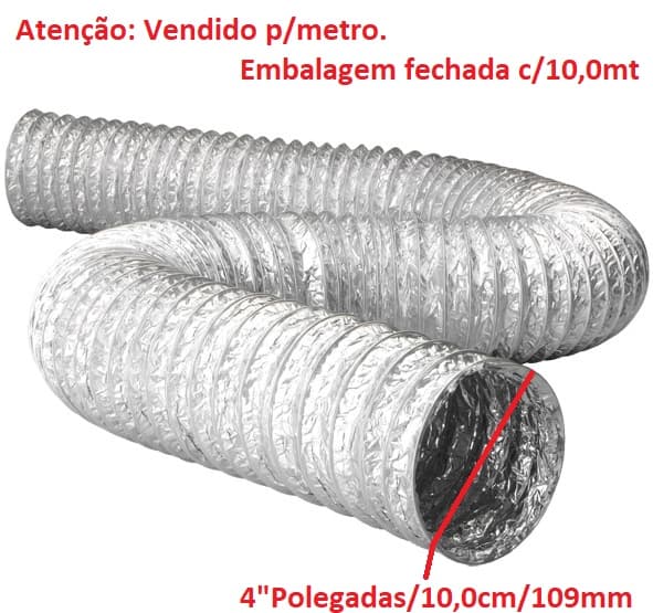DUTO FLEXÍVEL TUBO DE ALUMÍNIO 10CM P/EXAUSTORES 100MM -*VENDIDO P/METRO- ALUDEC 6006 P/ATÉ 140C° 04POL"109MM - foto 1 de 2