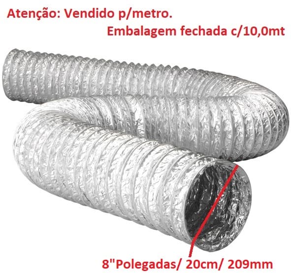 DUTO FLEXIVEL TUBO DE ALUMINIO 20CM P/EXAUSTORES 200MM -*VENDIDO P/METRO- ALUDEC 6008 P/ATE 140C° 08POL"208MM - foto 1 de 3