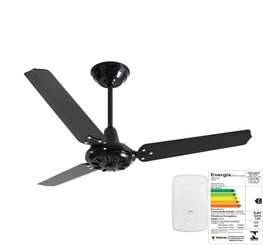 VENTILADOR DE TETO LOREN SID COMERCIAL M3 RV 110V127W08,5UF 3PAS ABS/PL COR PRETA CV REVERSAO - SEM LUMINARIA P/AREA GOURMET - foto 1 de 3