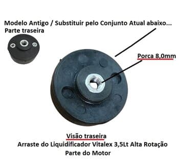 ARRASTE MANCAL AMORTECEDOR DE PARTIDA DO MOTOR P/LIQUIDIFICADOR VITALEX 3,5LT E 04,0LT ALTA ROTAçãO - PORCA 8,0MM ATUAL 2023 - INFERIOR DA BASE ENCAIX
