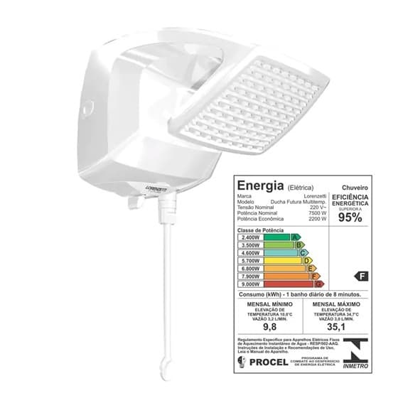 CHUVEIRO LORENZETTI - DUCHA FUTURA ELETRôNICA 220VOLTS 7500WATTS - REGULAGEM GRADUAL DE TEMPERATURAS - DUCHA FUTURA ELETRôNICA LORENZETTI - foto 1 de 4