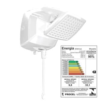 CHUVEIRO LORENZETTI - DUCHA FUTURA ELETRôNICA 220VOLTS 7500WATTS - REGULAGEM GRADUAL DE TEMPERATURAS - DUCHA FUTURA ELETRôNICA LORENZETTI