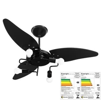 VENTILADOR DE TETO VENTI-DELTA SPUTINIK 110V 130W PRETO 3PÁ FOLHA PRETA LUM P/4-LAMP CHAVE 3VEL - VENTILADOR SILENCIOSO