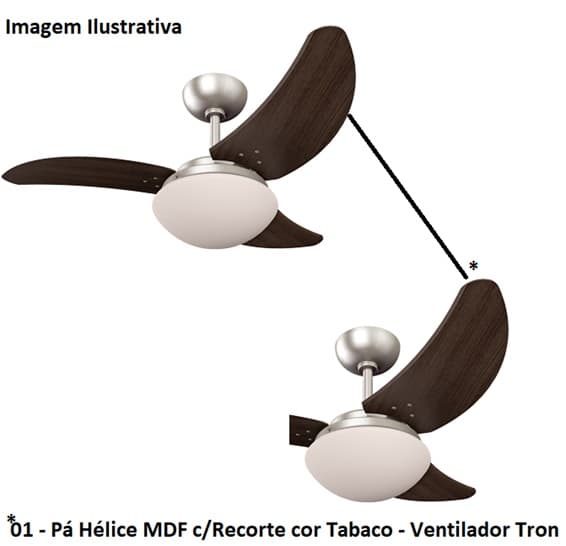 PÁ HÉLICE P/VENTILADOR DE TETO TRON LINHA MÁXIMO BOREAS EURO ITAPARICA MAX SOLANO VENOM - MDF FACÃO COR TABACO C/RECORTE - *VENDIDA P/UNIDADE* - foto 1 de 2