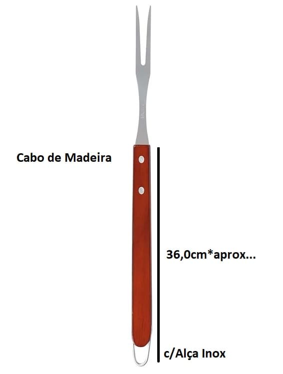 GARFO P/CHURRASCO INOX C/CABO EM MADEIRA - TAMANHO TOTAL 51,5CM - MOR-3307 - foto 1 de 3