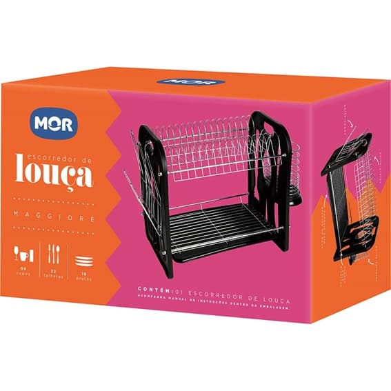 ESCORREDOR DE LOUçAS MAGGIORE PRETO DE 2 ANDARES P/06 COPOS 16 PRATOS C/PORTA TALHERES - MOR-8219 - foto 1 de 5
