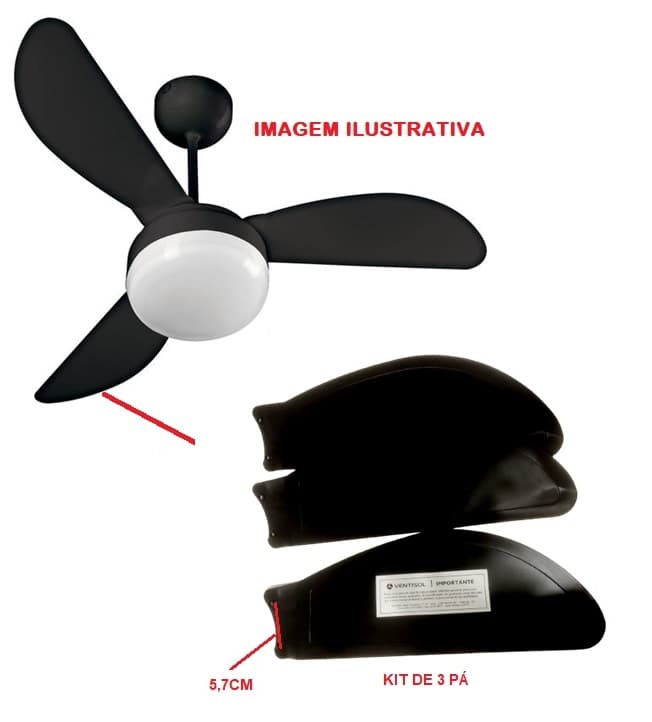 PA HELICE P/VENTILADOR DE TETO VENTISOL SUNNY FENIX INVERTER - KIT C/03-PÁS PA0374 PLÁSTICA COR PRETA MODELO+FINA - foto 1 de 3