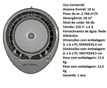 CLIMATIZADOR DE AR ASPERSIVO PULVERIZANTE JOAPE CASSINO 220V CINZA - VAZAO DE AR 2500M3/H P/ATE 50M2 - C/SUP PAREDE P/REDE HD