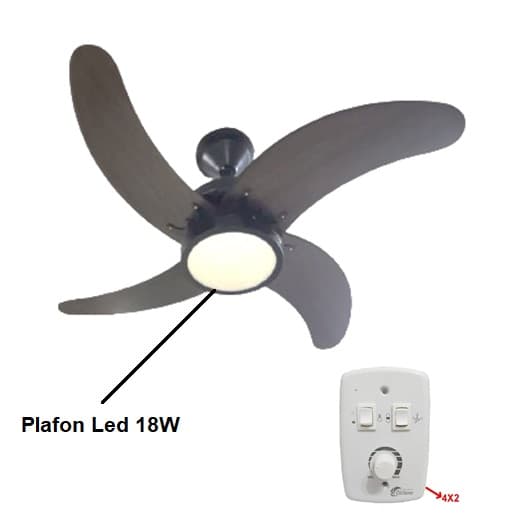 VENTILADOR DE TETO VENTMAR LED22CM SUPER CICLONE 110V10,0UF PRETO 4PAS MDF FACAO TABACO PLAFON-18W6500K CHAVE ROTATIVA R1L - CONSUMO A