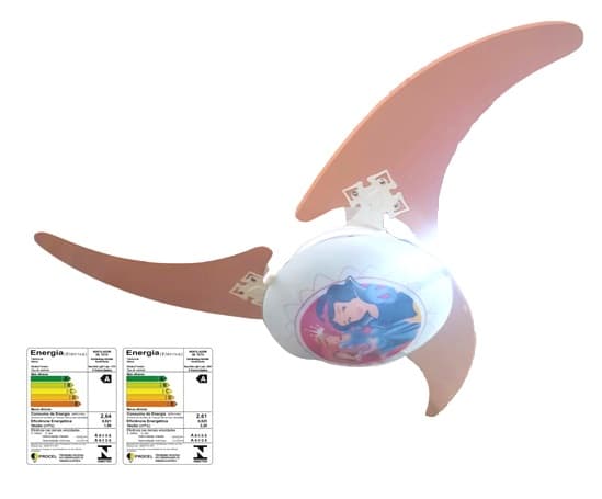 VENTILADOR DE TETO VENTI-DELTA PLUS LIGHT 110V10,0UF 3V BRANCO - LUMINARIA INFANTIL PRINCESAS 3PAS MDF STAR ROSA BEBE - CHAVE 3VELOCIDADES - foto 1 de 3