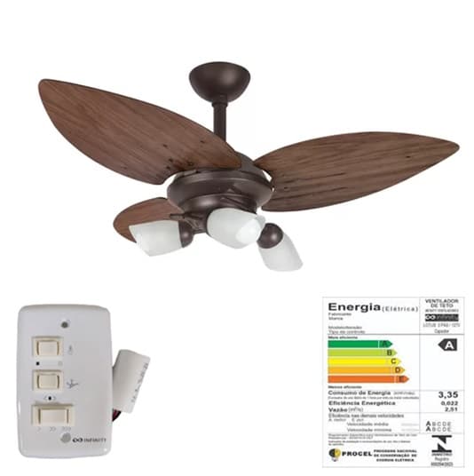 VENTILADOR DE TETO RIOPRELUSTRES LOTUS-1026 110V 3PÁS LOTUS MDF IMBÚIA 3VEL METAIS MARROM TEXTURIZADO LUM.C/3-TU-VIDRO PATA - foto 1 de 2