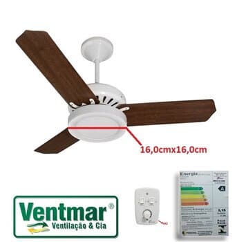 VENTILADOR DE TETO VENTMAR SUPER CLN 110V10,0UF 130W BRANCO 3P MDF DUBLE BCA/MOGNO LUM.PLAFON 16CM 12W 6500K CHAVE CONTROLE ROTATIVA R1- CONSUMO A