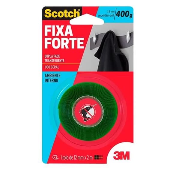 FITA DUPLA FACE 3M FIXA FORTE TRANSPARENTE 12MMX2M P/CANALETAS FIOS E CABOS - Substitui Pregos E Parafusos - foto 1 de 1