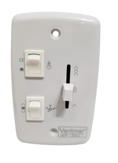 CHAVE P/VENTILADOR DE TETO CONTROLE DE VELOCIDADE DESLIZANTE BIVOLTS - 1 TECLA REVERSÃO + 1 TECLA LUZ 1 LÂMPADA - ESPELHO 4X2 COR BRANCA