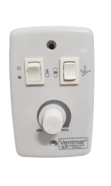 CHAVE P/VENTILADOR DE TETO CONTROLE DE VEL ROTATIVO DIMER 0400W BIV TECLA LIGA/DESLIGA/REVERTE + TECLA LUZ - BRANCA