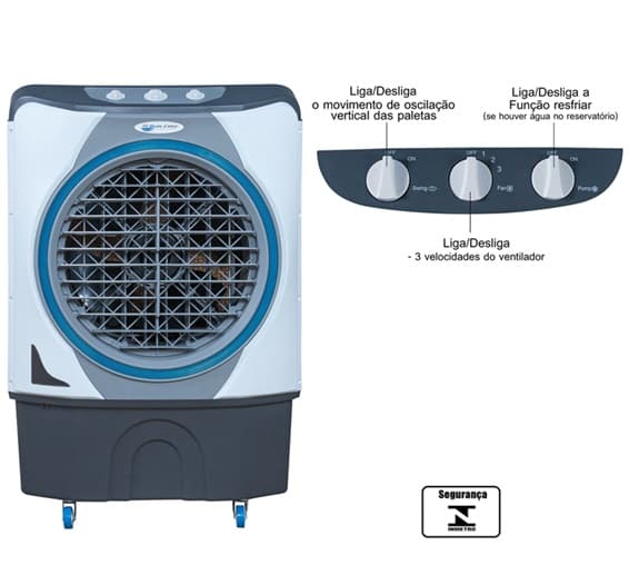 CLIMATIZADOR DE AR 045LT BEM-ESTAR 220V210W VAZÃO-4.500M3/H ATÉ 50M2 UMIDIFICADOR PORTATIL BE4500 ANALÓGICO 3VEL - foto 1 de 3