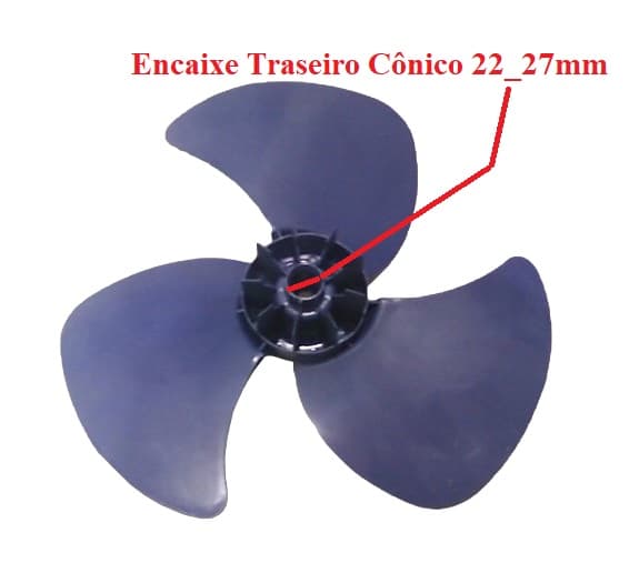 HELICE DE 40CM P/VENTILADOR ARNO 40CM 3PAS AZUL - FD-40 VERSATILE ANTIGO - FURO FRONTAL 14,0MM/TRASEIRO CÔNICO 22 27MM - TRAVA PRESSAO - foto 1 de 3