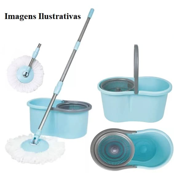 ESFREGAO MOP POCKET LIMPEZA PRATICA COR AZUL - GIRATORIO BALDE 8 LITROS + VASSOURA + CABO - MOR 8294 - foto 1 de 3