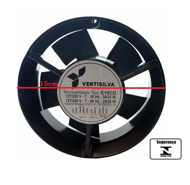 EXAUSTOR DE 15CM MICROVENTILADOR BIVOLTS - COOLER AXIAL VENTISILVA E15ALCD 172X55 - VAZAO 00414 M/H - CARCACA ALUMINIO 150MM - foto 1 de 3