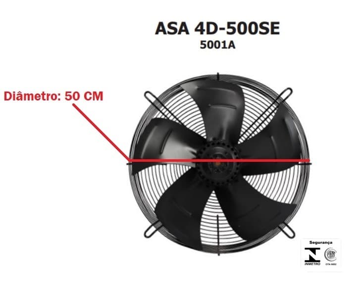 EXAUSTOR/SOPRADOR DE 50CM ASAFAN TRIF-220V-380V VAZÃO-06460M3/H 1500RPM AXIAL COOLER 5PÁS ASA X502 4D-500SE 5000A 500MM - foto 1 de 4