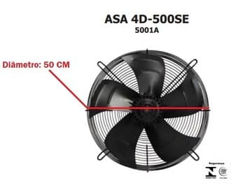 EXAUSTOR/SOPRADOR DE 50CM ASAFAN TRIF-220V-380V VAZÃO-06460M3/H 1500RPM AXIAL COOLER 5PÁS ASA X502 4D-500SE 5000A 500MM