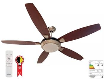 VENTILADOR DE TETO ALISEU MODERN CROMADO BIV110V-220V87W VEL/MÁX 5PÁS MD TABACO - CONTROLE REMOTO 6-VEL. GLOBO P/2LÂMP. E-27