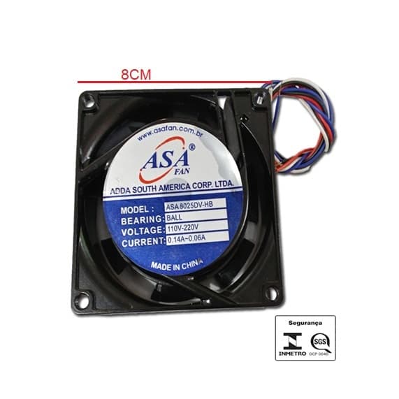 EXAUSTOR DE 08CM MICROVENTILADOR BIVOLTS 4FIOS - COOLER ASAFAN ASA 8025DV-HB 0.14A~0.06A - COOLER ASAFAN 80X80X25MM - foto 1 de 3