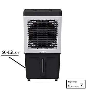 CLIMATIZADOR DE AR 060LTL 110V150W VENTISOL VAZAO-04500M3/H ATÉ-50M2 UMIDIFICADOR PORTÁTIL CLIN60PRO-01 3VEL BCO/PTO