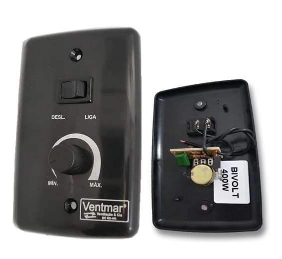 CHAVE P/VENTILADOR DE PAREDE 1-TECLA LIGA/DESLIGA+ CONTROLE DE VEL ROTATIVO BIV0400W S/OFF - ESP.4X2 PRETO - foto 1 de 3