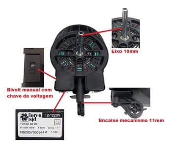 MOTOR P/VENTILADOR LOREN SID OSCILANTE 50/60CM BIV155W TURBO SPRINT M3 PAREDE COR PRETA E-10,0MM - *NÃO ACOMPANHA CHAVE CONTROLE DE VELOCIDADE