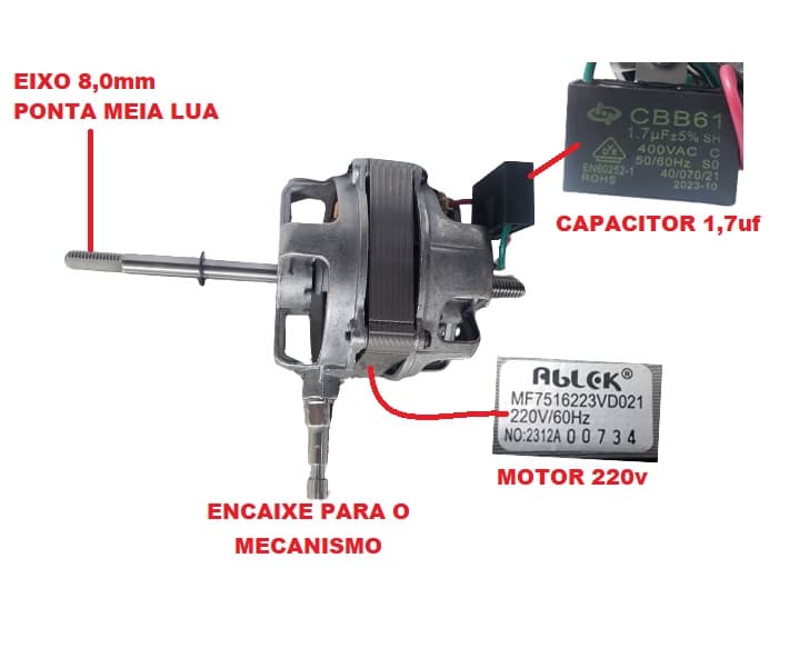 MOTOR P/VENTILADOR OSCILANTE VENTI-DELTA DE MESA TURBI 30CM 220V - EIXO 8MM - MOTOR PARCIAL C/ESTATOR BOBINADO REF:MF7516223VD021 - foto 1 de 3