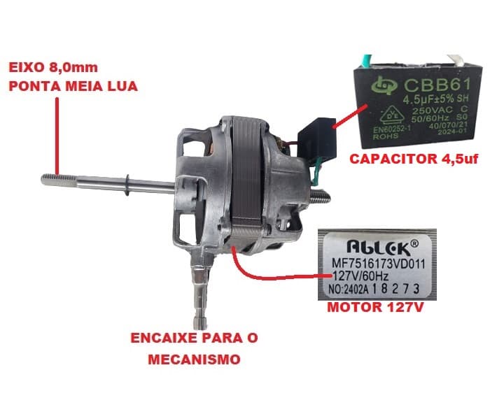 MOTOR P/VENTILADOR OSCILANTE VENTI-DELTA DE MESA TURBI 30CM 110V - EIXO 8MM - MOTOR PARCIAL C/ESTATOR BOBINADO REF:MF7516173VD011 - foto 1 de 3