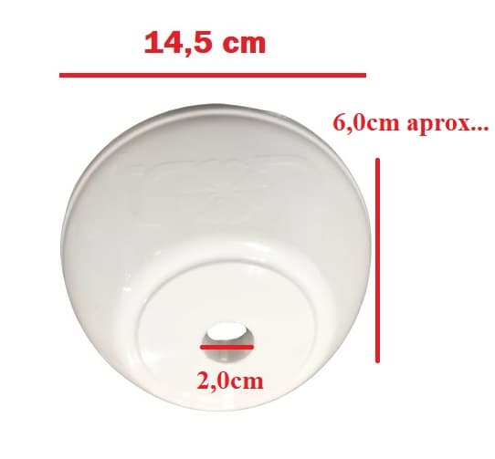 CANOPLA PLáSTICA SUPERIOR VENTILADOR DE TETO TRON COR BRANCA - DIâM.14CM - ENC. HASTE 1,9CM - SERVE P/VENTI-DELTA LOREN SID ARGE VENTISOL ETC... - foto 1 de 4