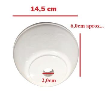 CANOPLA PLáSTICA SUPERIOR VENTILADOR DE TETO TRON COR BRANCA - DIâM.14CM - ENC. HASTE 1,9CM - SERVE P/VENTI-DELTA LOREN SID ARGE VENTISOL ETC...
