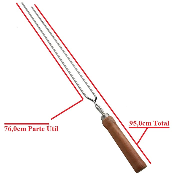 ESPETO DUPLO P/CHURRASCO COM CABO DE MADEIRA 95CM CROMADO - foto 1 de 4