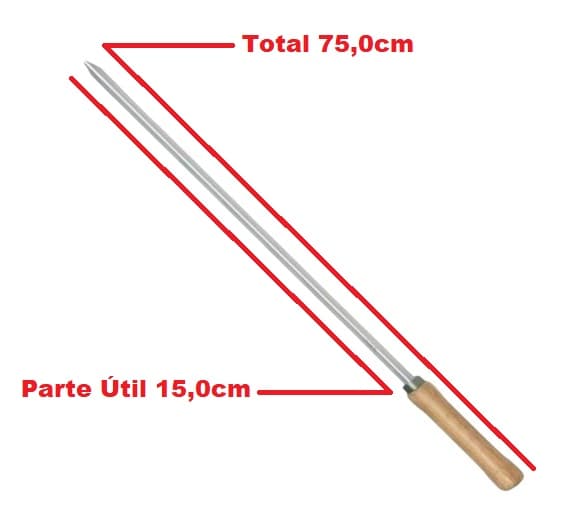 ESPETO P/CHURRASCO - ESPETO SIMPLES CROMADO 75CM PARA CHURRASCO COM CABO DE MADEIRA - MOR 3203 - foto 1 de 2