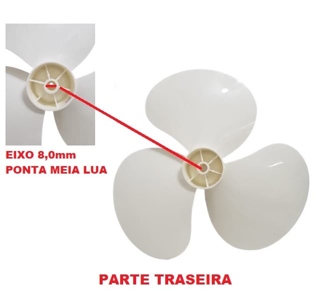 HELICE DE 40CM P/VENTILADOR QUALITAS 40CM 3PAS COR BRANCA - ENCAIXE 08,0MM PONTA MEIA LUA FIXADA C/PRESSAO E TRAVA TRASEIRA - foto 1 de 2