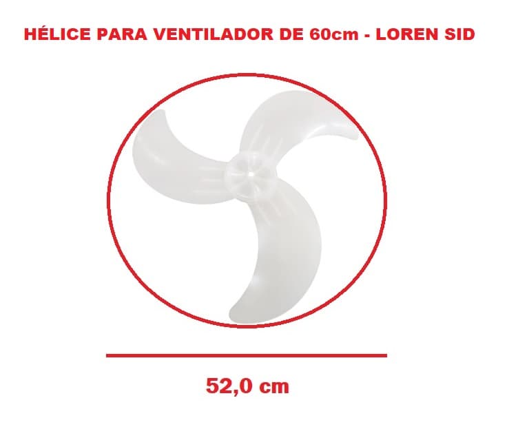 HELICE DE 60CM P/VENTILADOR LOREN SID 60CM TURBO 3P-TRANSPARENTE PML F-12,0MM SEM/TRAVA TRASEIRA - HELICE PAS LARGAS - foto 1 de 4