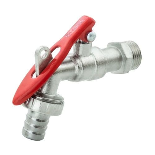 TORNEIRA ESFERA METAL P/TANQUE OU JARDIM C/TRAVA CADEADO - C/BICO FINO 1/2 P/MANGUEIRA - R./ENTRADA 3/4 - ROSCA BICO 3/4