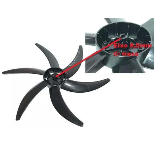 HELICE P/VENTILADOR DE 50CM VENTISOL MONTA FÁCIL/ STEEL 6-PAS COR PRETA PONTA+FINA - E-08,0MM PRD C/T.TRASEIRA - MONDIAL 6-PAS 50CM - foto 1 de 2