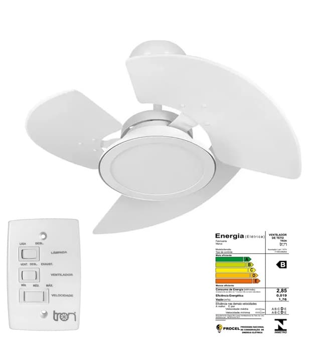 VENTILADOR DE TETO TRON AVENTADOR LED29,5CM 110V08,5UF 130W BRANCO 3PÁS MDF LUMINÁRIA LED24W5500K-LUZ MEDIA C/CHAVE 3VEL - LINHA LED - foto 1 de 2